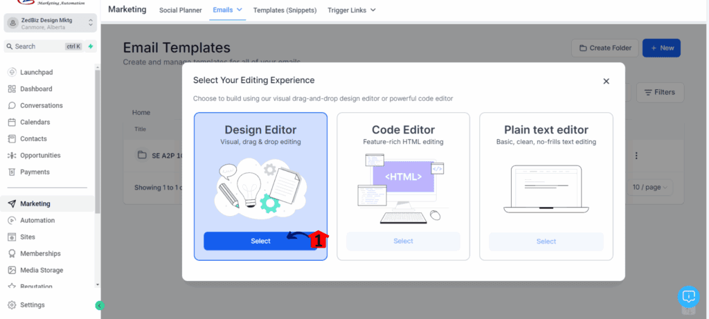 create email template select