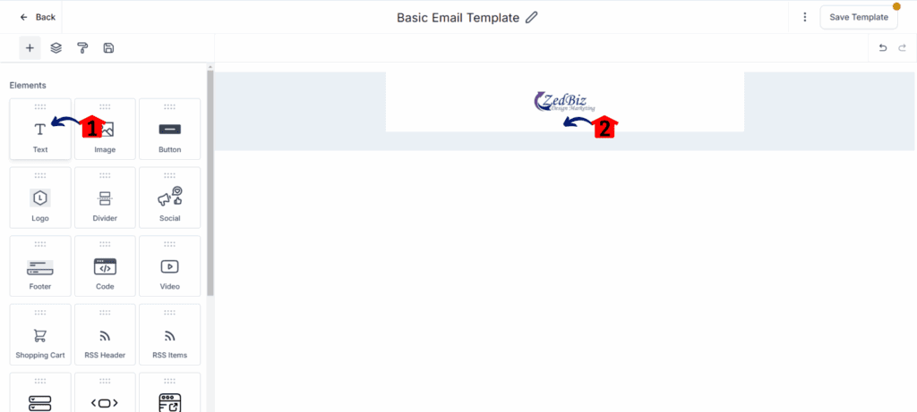 build email canvas text