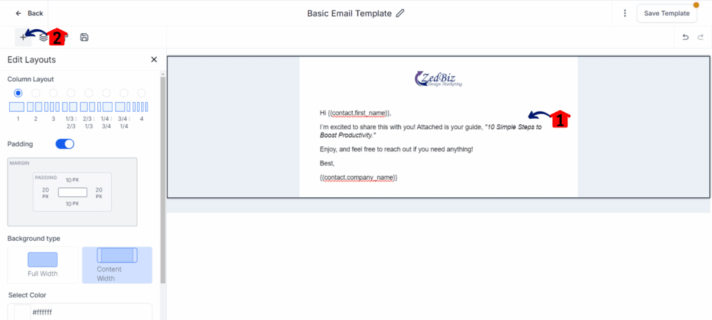 design email canvas  text edit