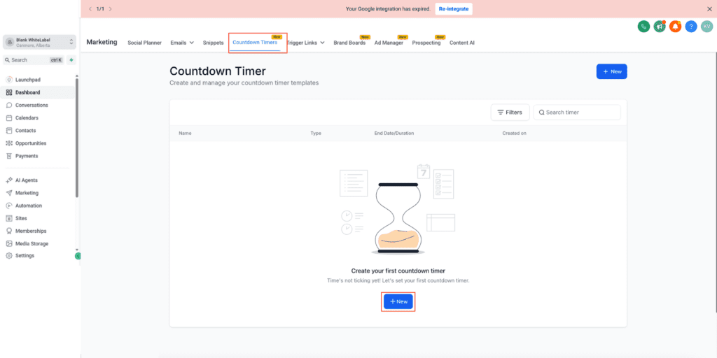 GoHighLevel countdown timers - dashboard countdown timers - dashboard