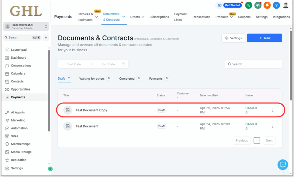 Step 4 of using GHL Clone Documents feature
