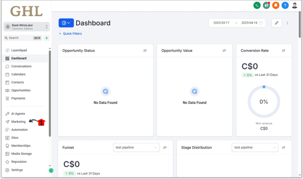 Step 1 of setting up GHL email segment builder