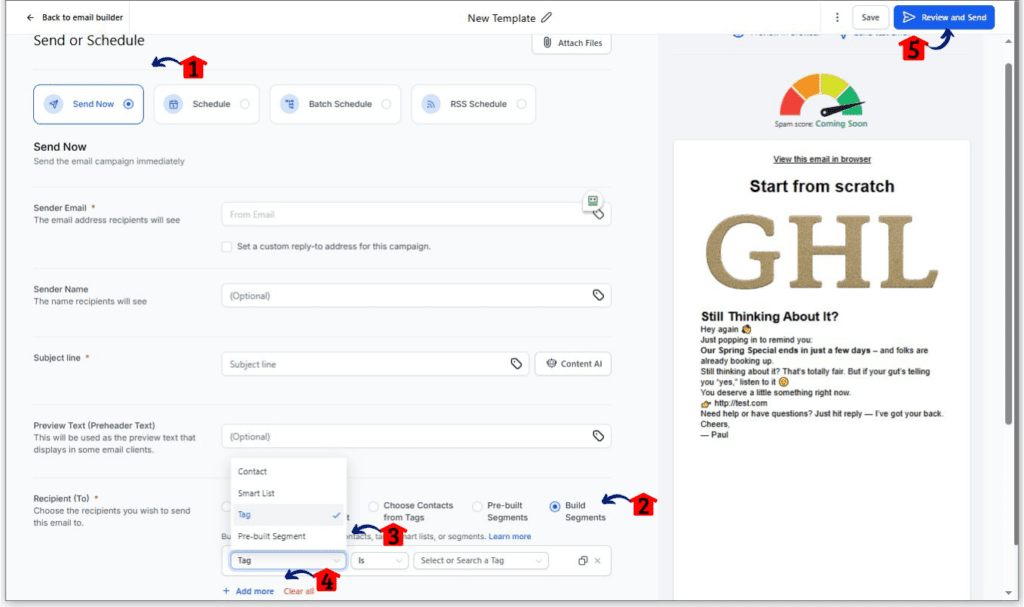Step 5 of setting up GHL email segment builder
