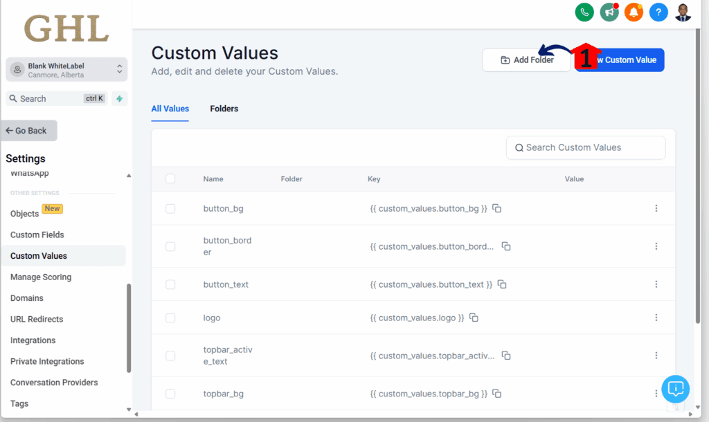 Custom Fields and Custom Values - add folder