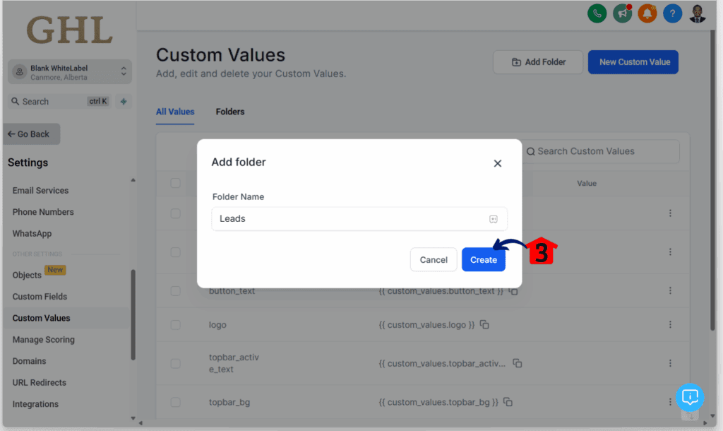 Custom Fields and Custom Values - folder create