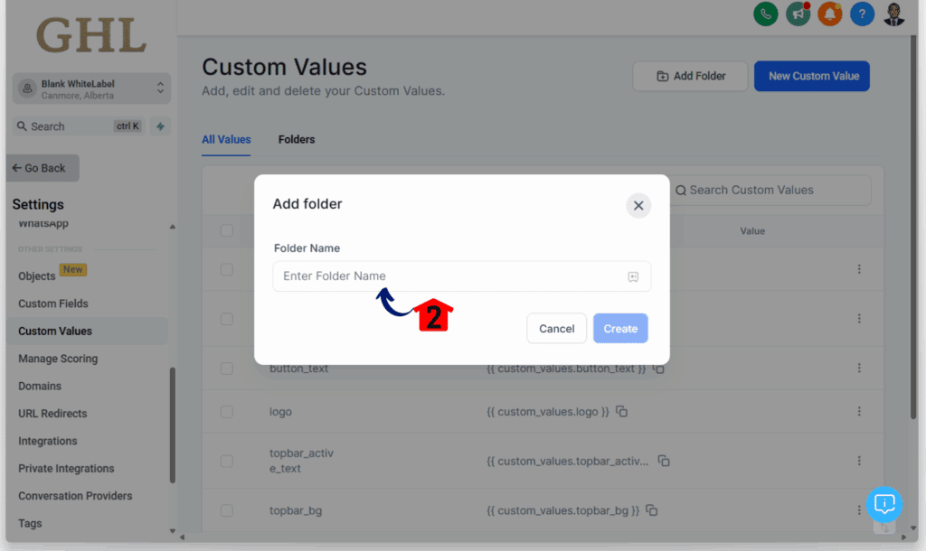 Custom Fields and Custom Values - folder name