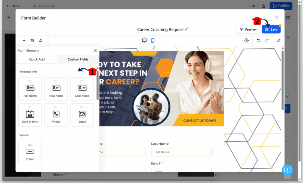saving in-builder editing in forms and surveys