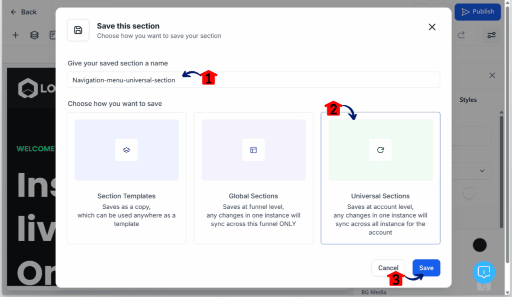 using the universal sections