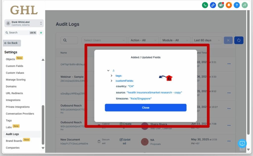 audit log