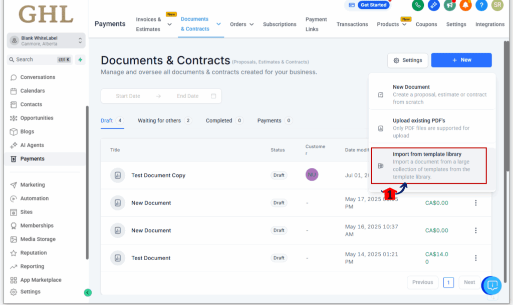 documents-&-contracts-public-apis-2 API endpoint details for sending documents via GoHighLevel’s Document API integration