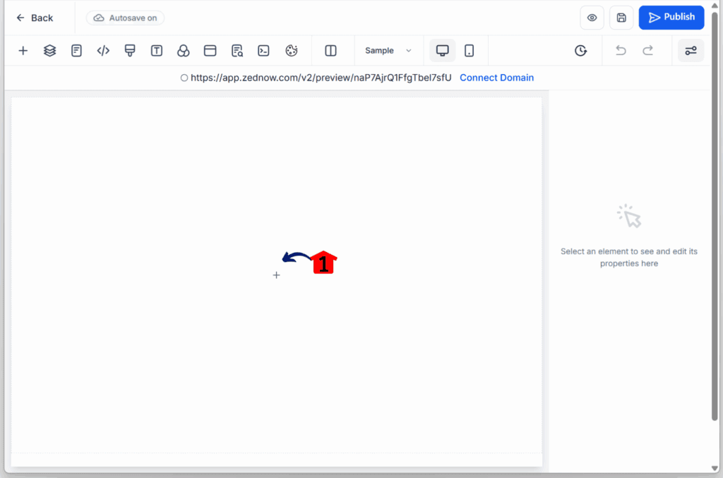 Adding a sample element in a blank canvas