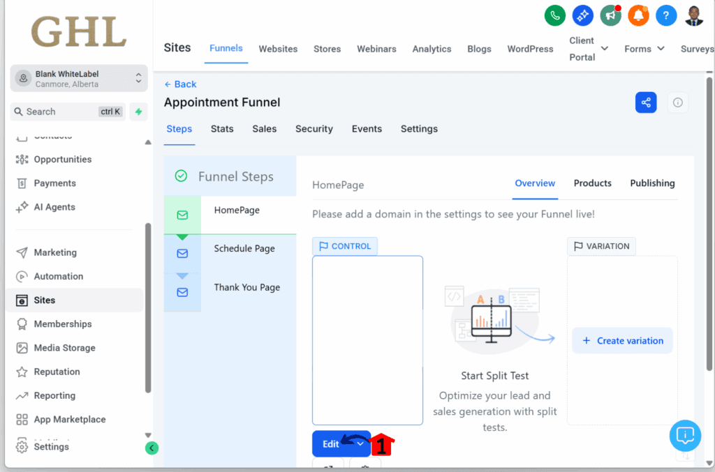 Editing the funnel for the update