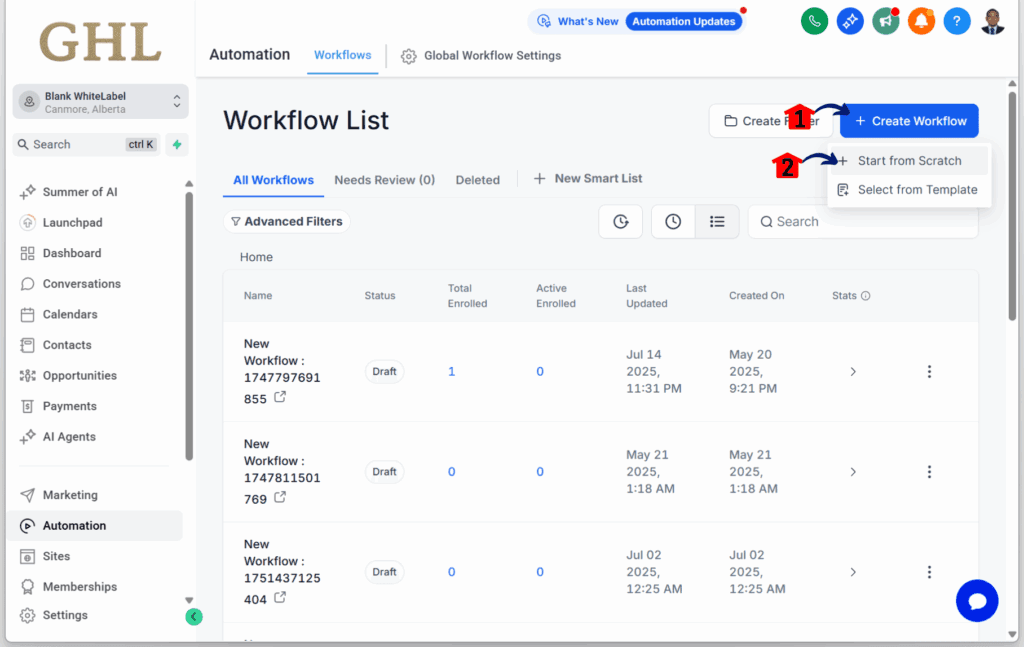 creating a new workflow