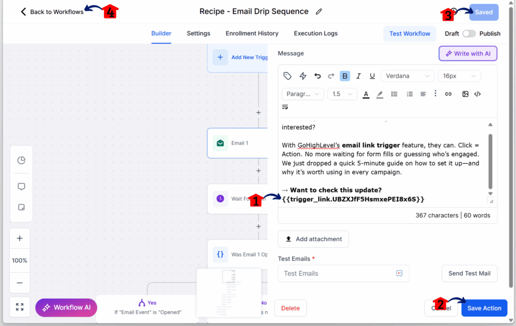 saving the workflow