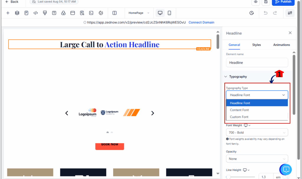 Website Custom Fonts - Go to Typography Settings