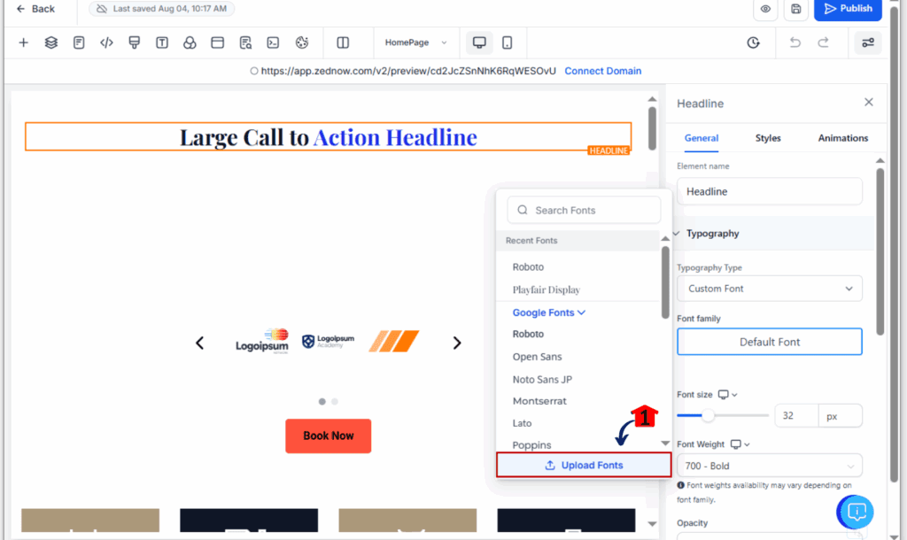 Website Custom Fonts - Click “Add Font” to Upload