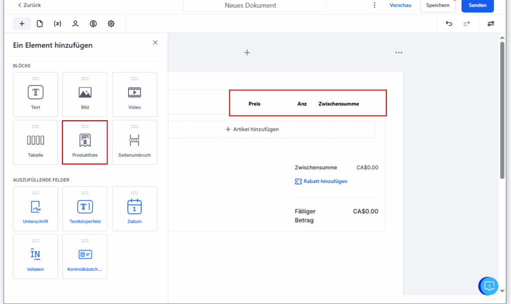 Multilingual documents feature displaying a public form in German