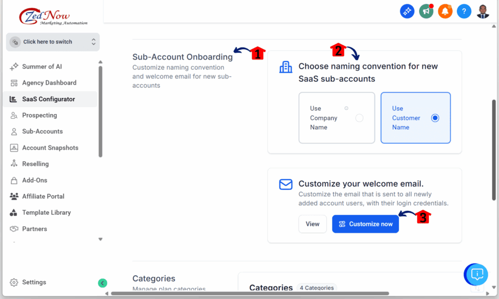 SaaS account naming - Configure the Sub-Account Onboarding Settings