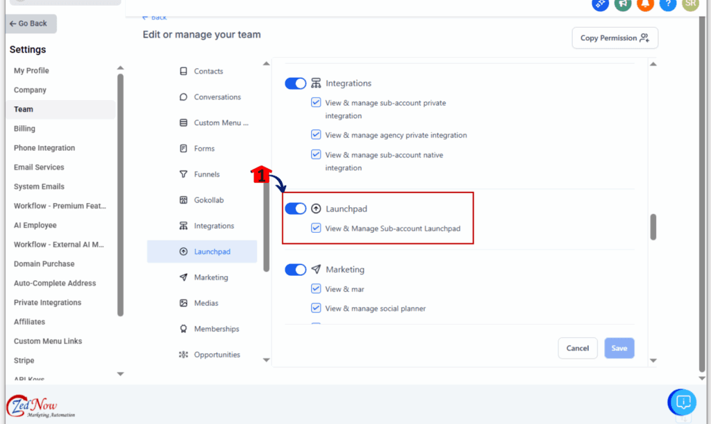 launchpad-permission-control-2 user permission settings - Set LaunchPad Access by User Role