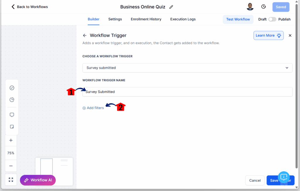 quiz workflow setup – Set Up Branch 2