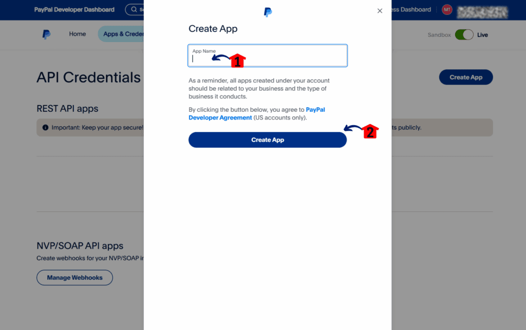 Confirming an app creation