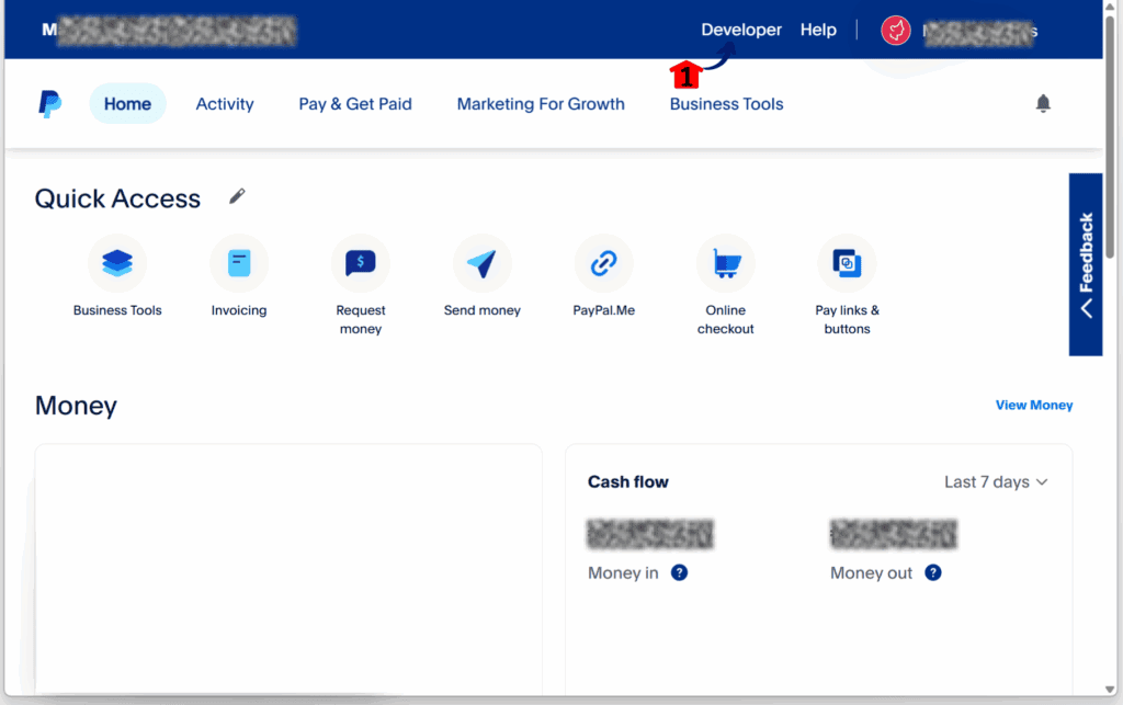 Setting the Paypal account in Developer mode