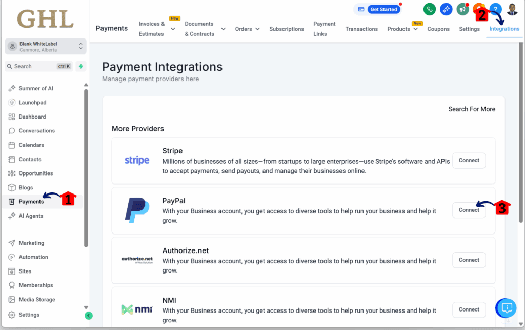 Connecting paypal in Gohighlevel