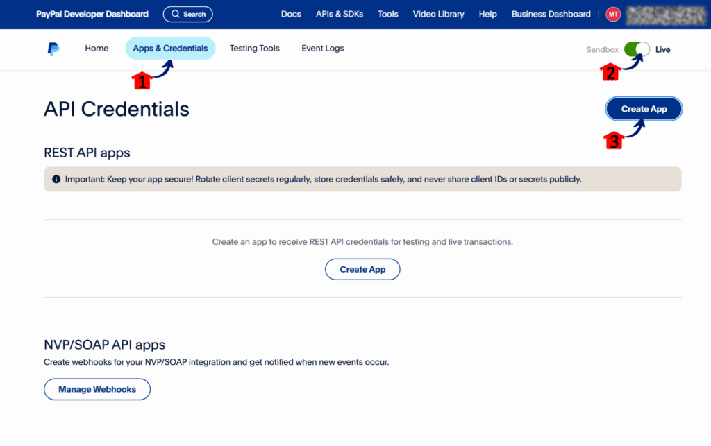 Creating an app for PayPal payment setup