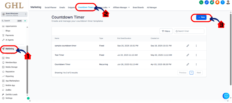 ghl countdown timer access