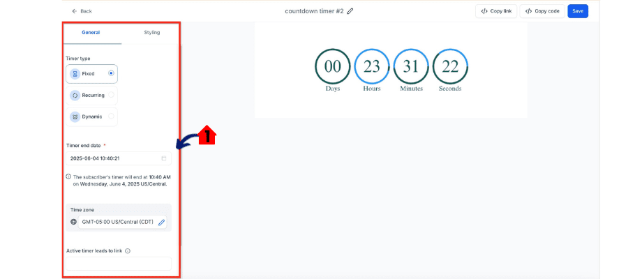 ghl funnel countdown timer settings