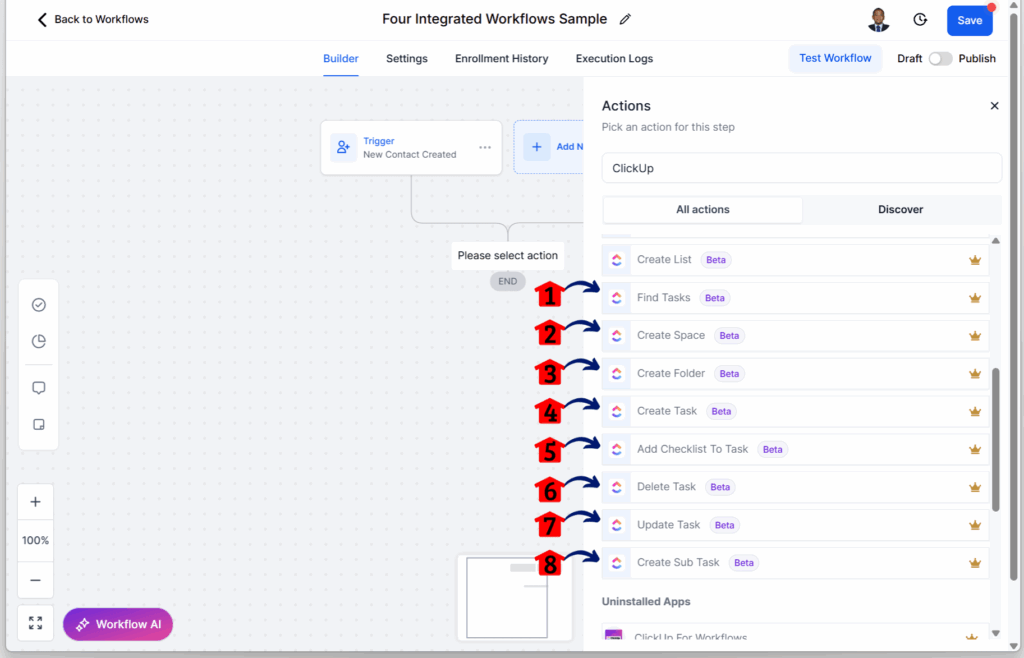 GHL workflow automation tools - Add More ClickUp Actions