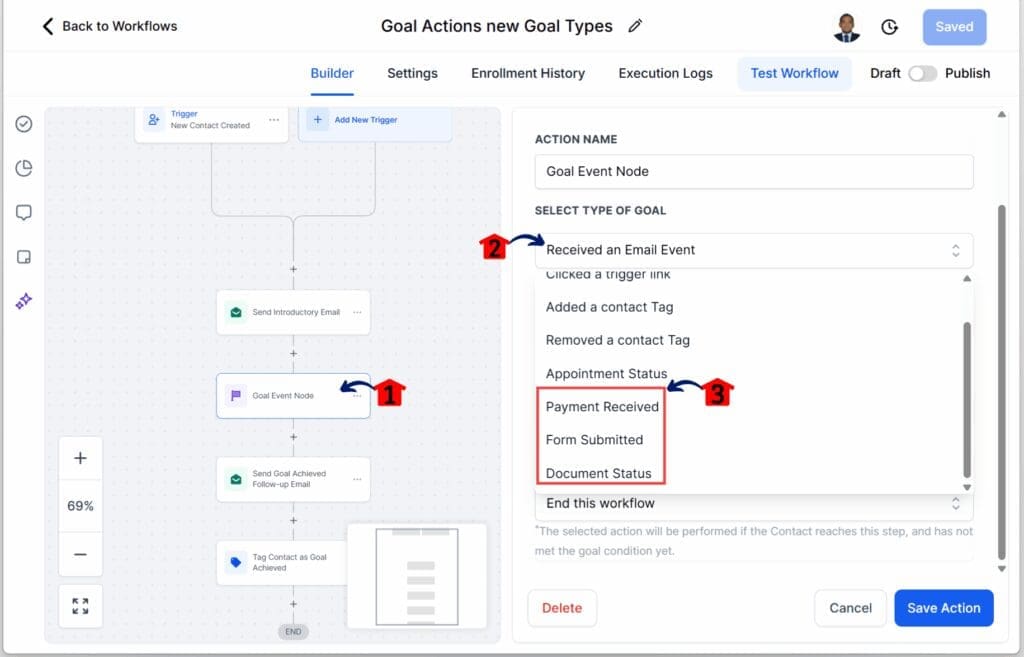 GHL Workflow Goal Actions – Edit the Workflow Goal Settings