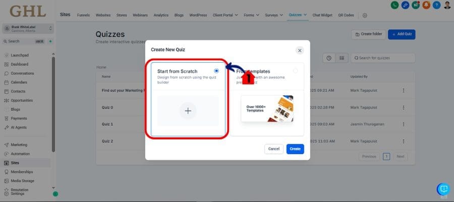 ghl quiz builder starting from scratch