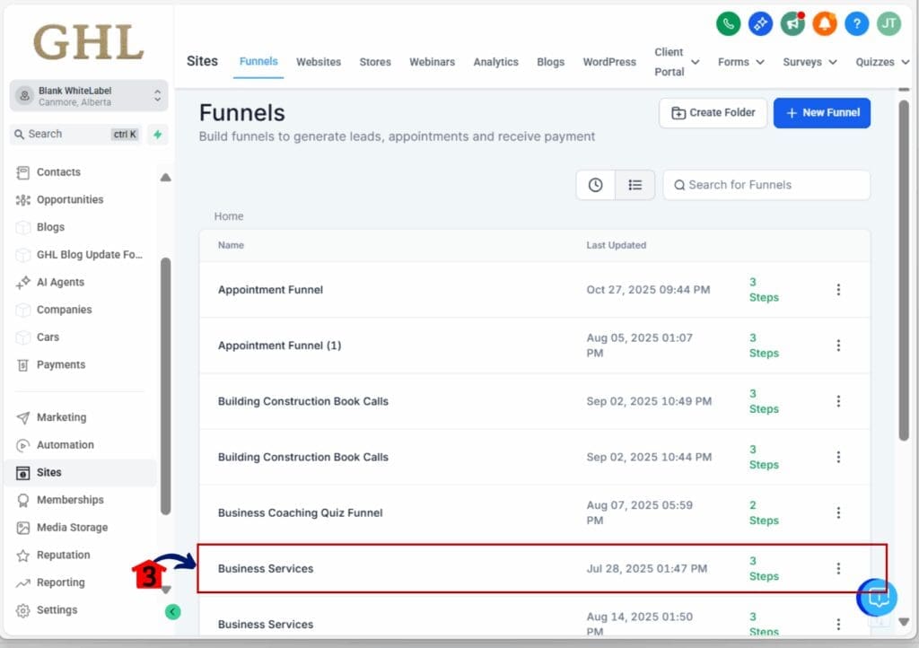website builder search - existing funnel