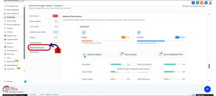 ghl prospect website performance
