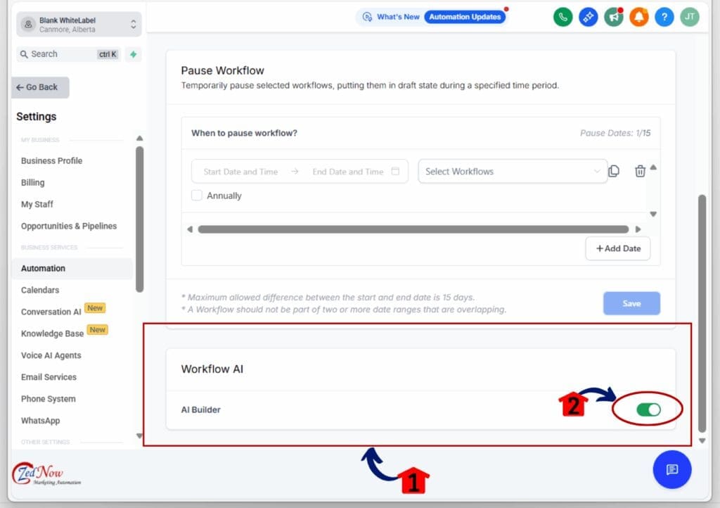 automated workflow setup - enable
