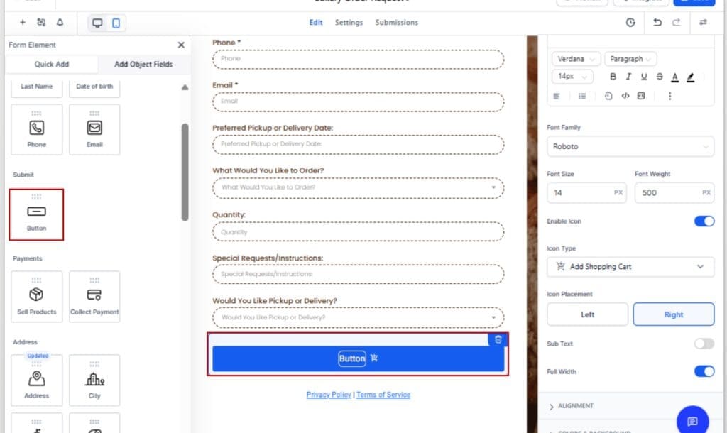 Form Button Icons - Add or Select a Button Element