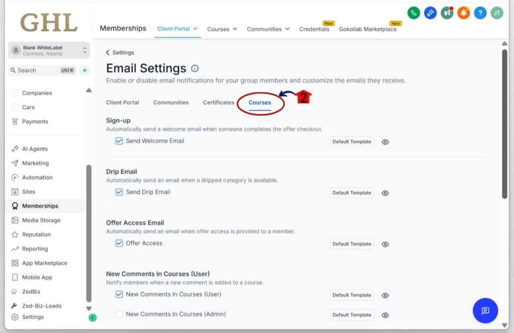 course email notifications - assessment