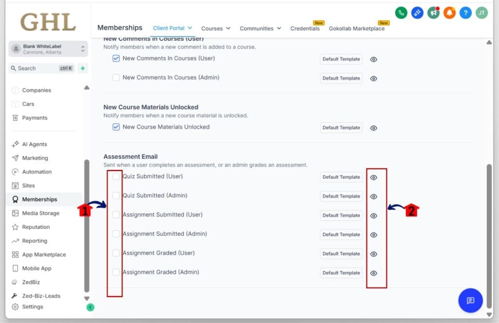 course email notification - preview