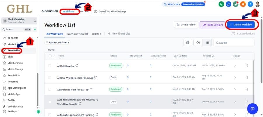 ghl workflow creation