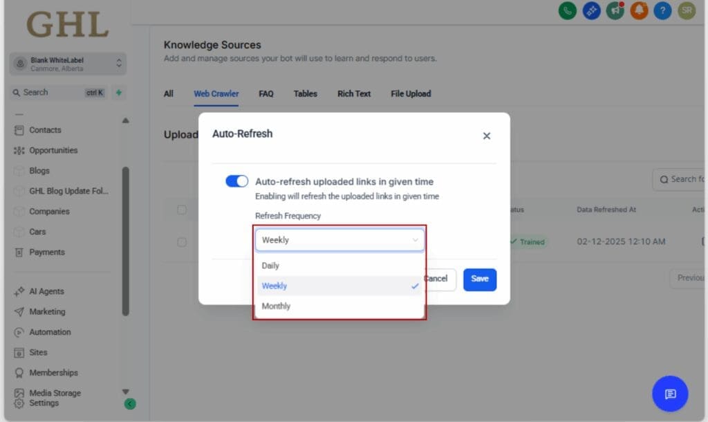 GHL Bot Training Automation
- Set Your Refresh Frequency