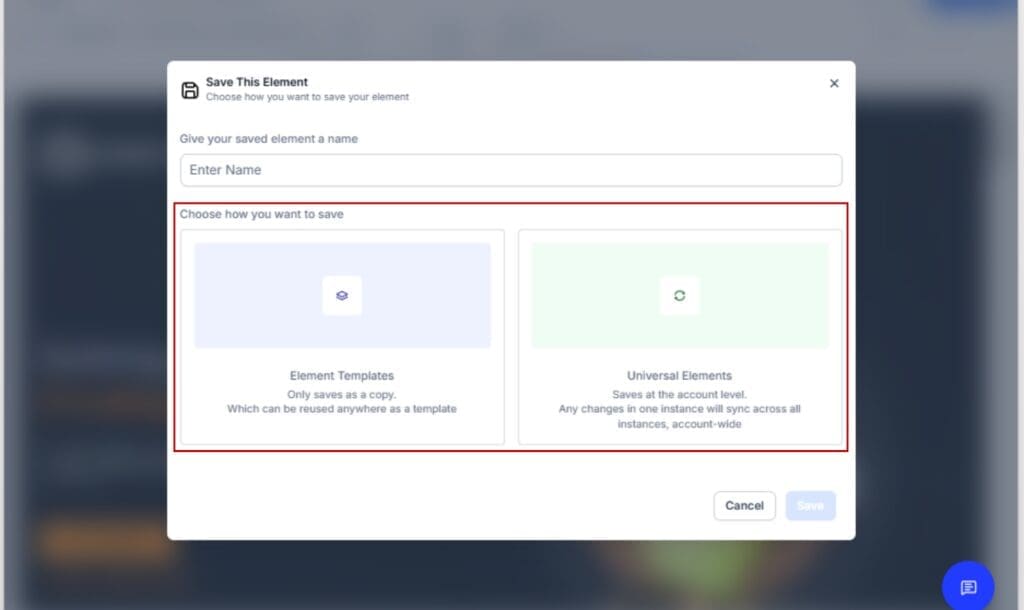 Reusable Website Elements
 - Save the Element