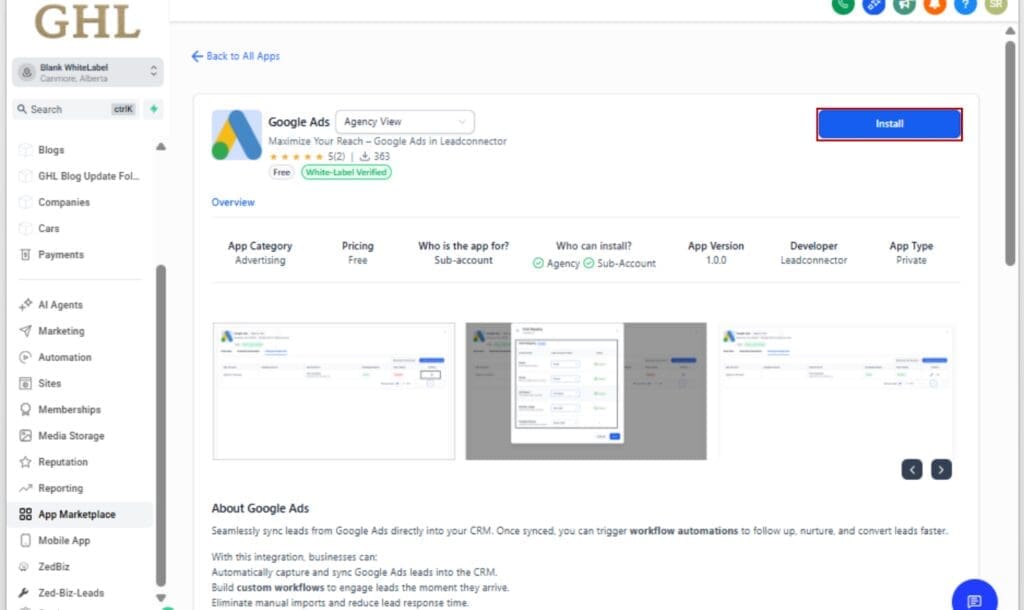 GHL Google Lead Sync
- Install the Google Ads App