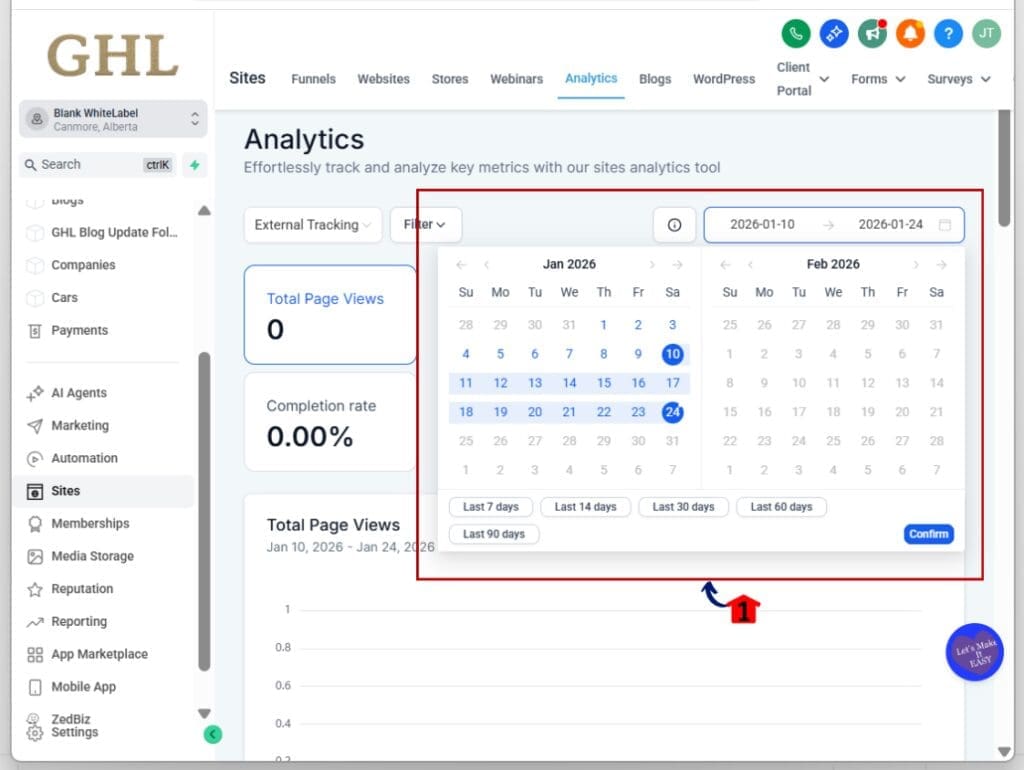 external site analytics - data range