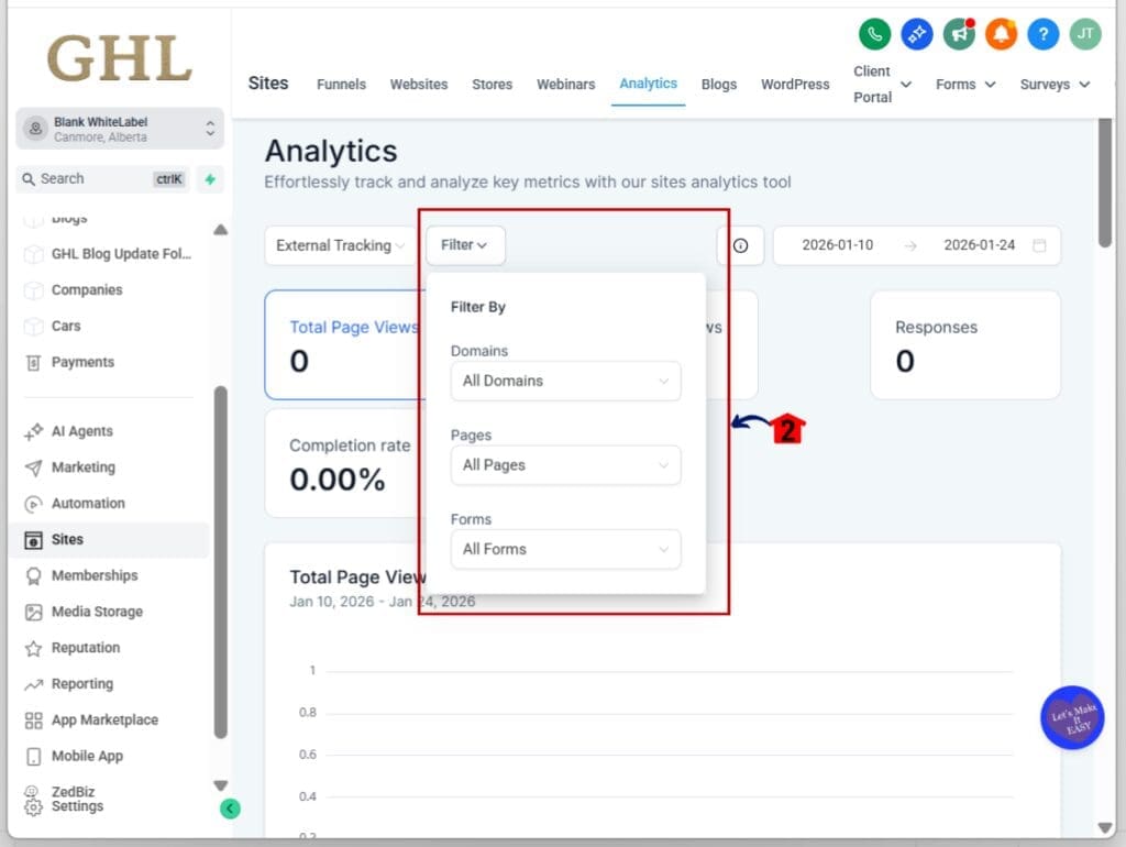 external site analytics - filter