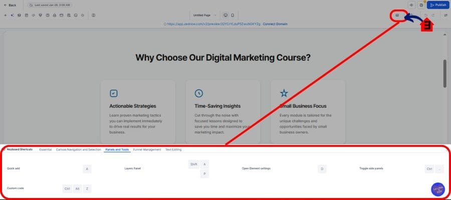 ghl page builder shortcuts