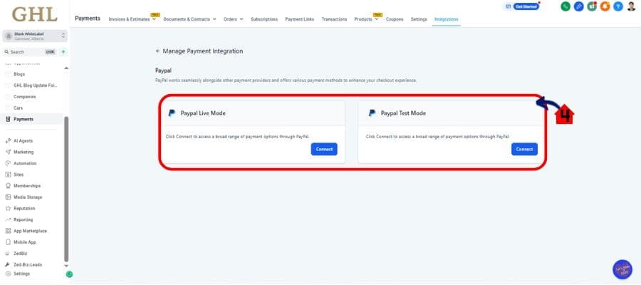 ghl paypal one auth connection
