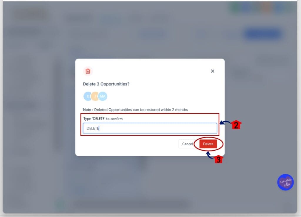 bulk delete opportunities - confirm