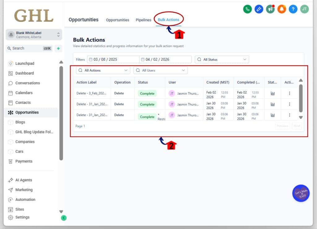 bulk delete opportunities - track