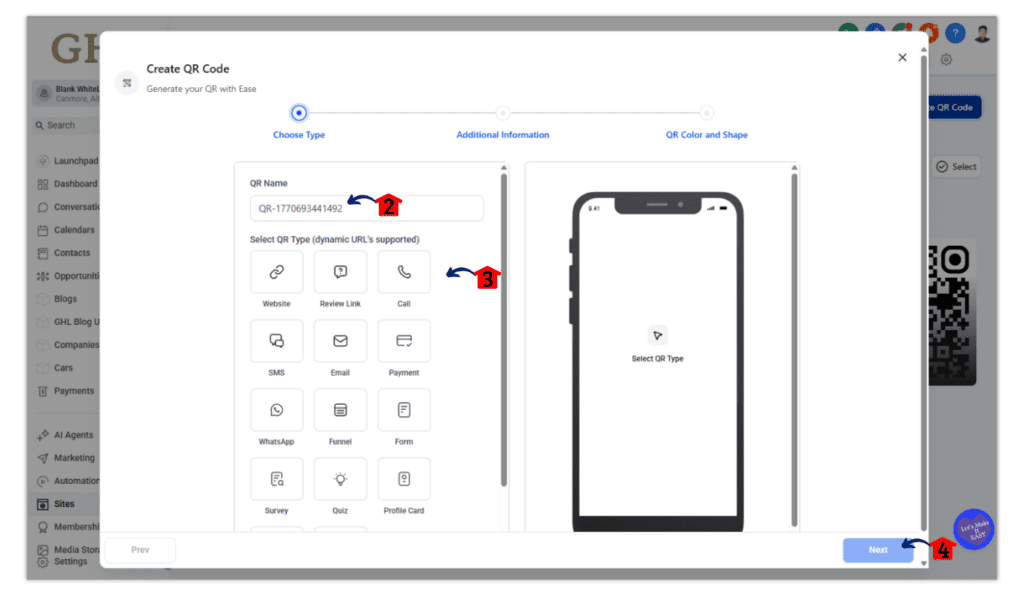 ghl-create-qr-code-2-1 Adding QR Code details